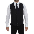Dolce & Gabbana Black Striped Wool Single Breasted Vest