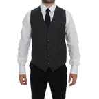 Dolce & Gabbana Gray Striped Wool Single Breasted Vest
