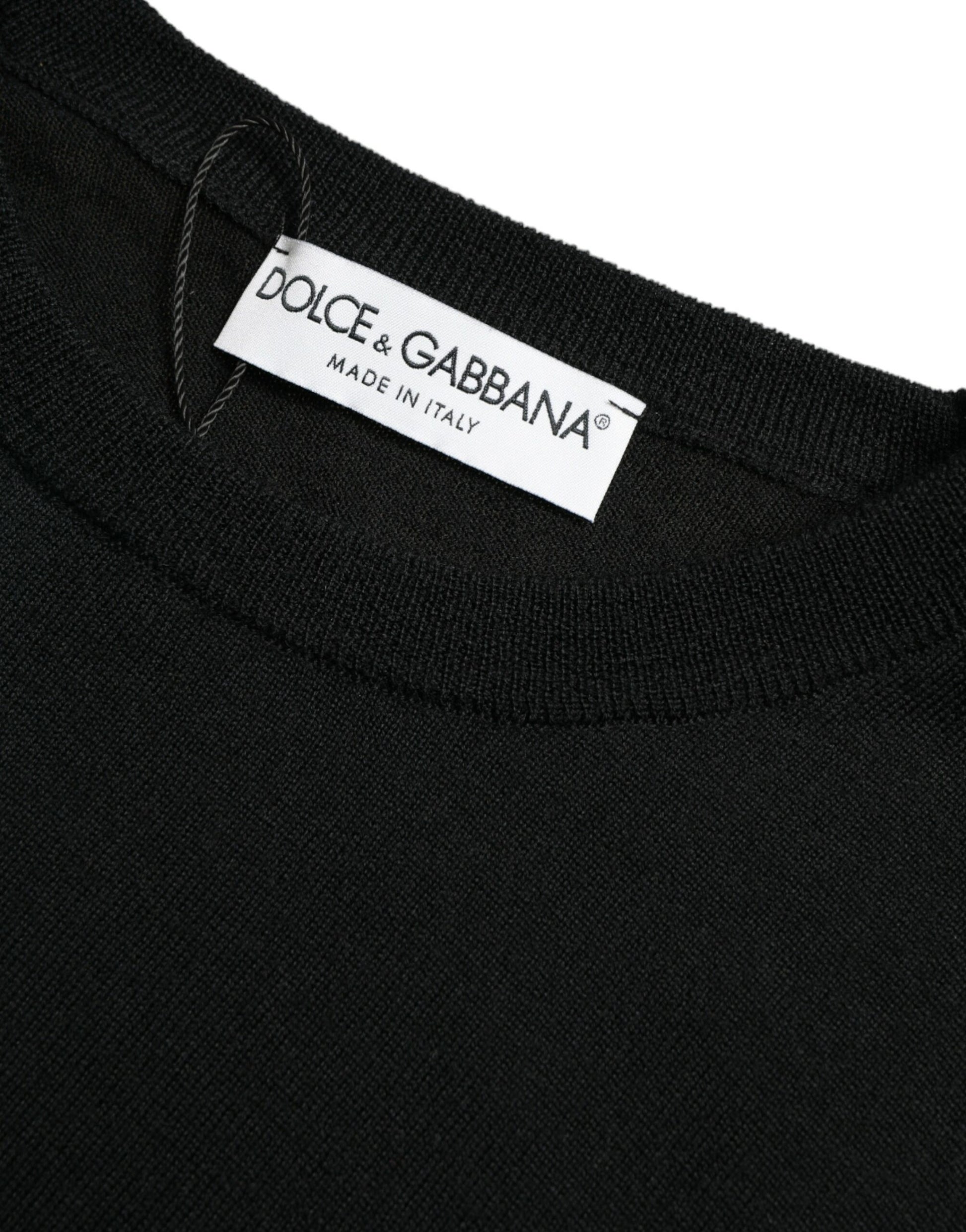 Dolce & Gabbana Black Wool Round Neck Pullover Sweater Dolce & Gabbana