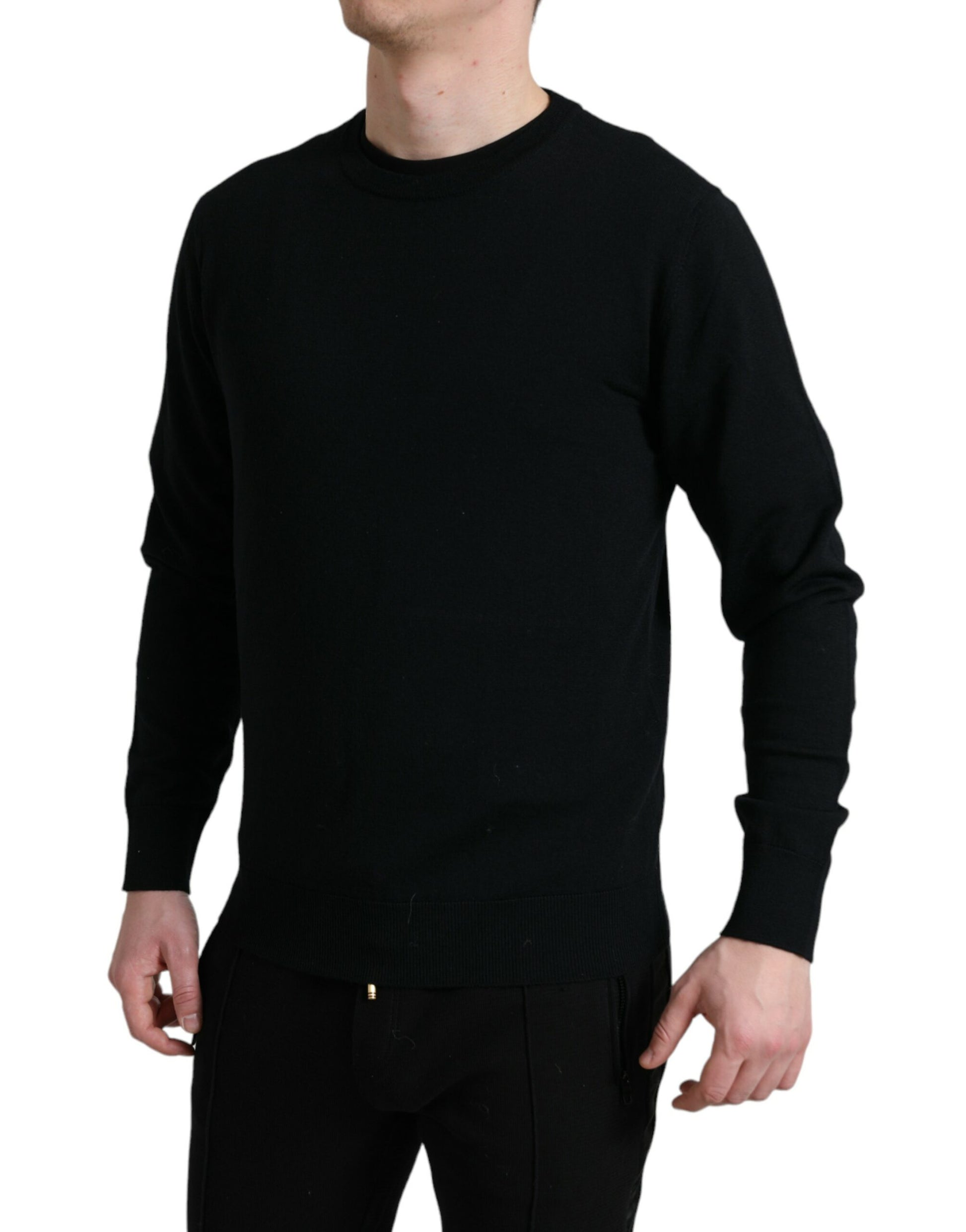 Dolce & Gabbana Black Wool Round Neck Pullover Sweater Dolce & Gabbana