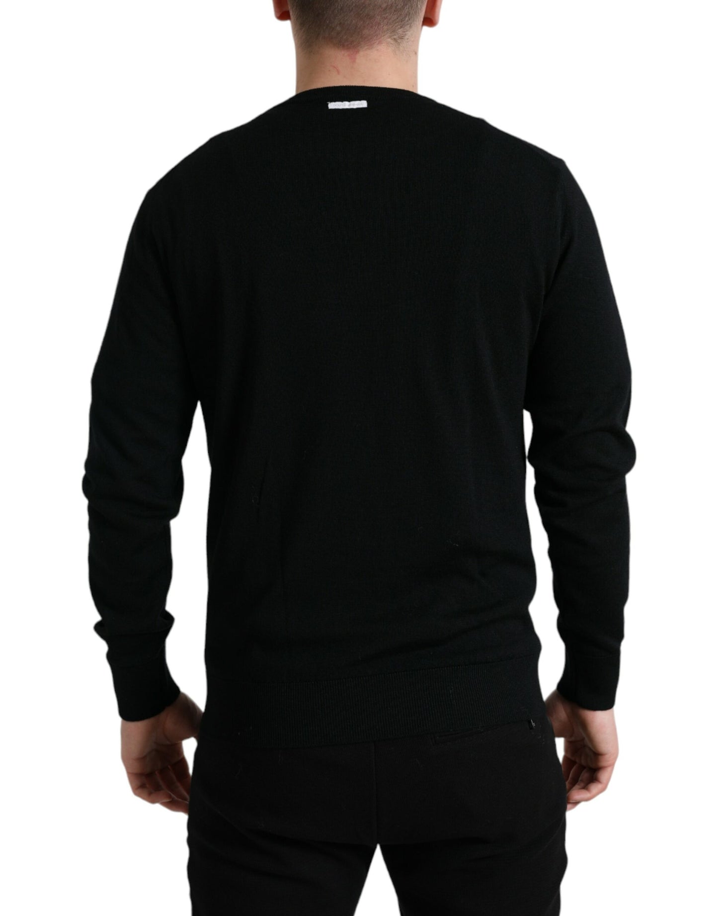 Dolce & Gabbana Black Wool Round Neck Pullover Sweater Dolce & Gabbana