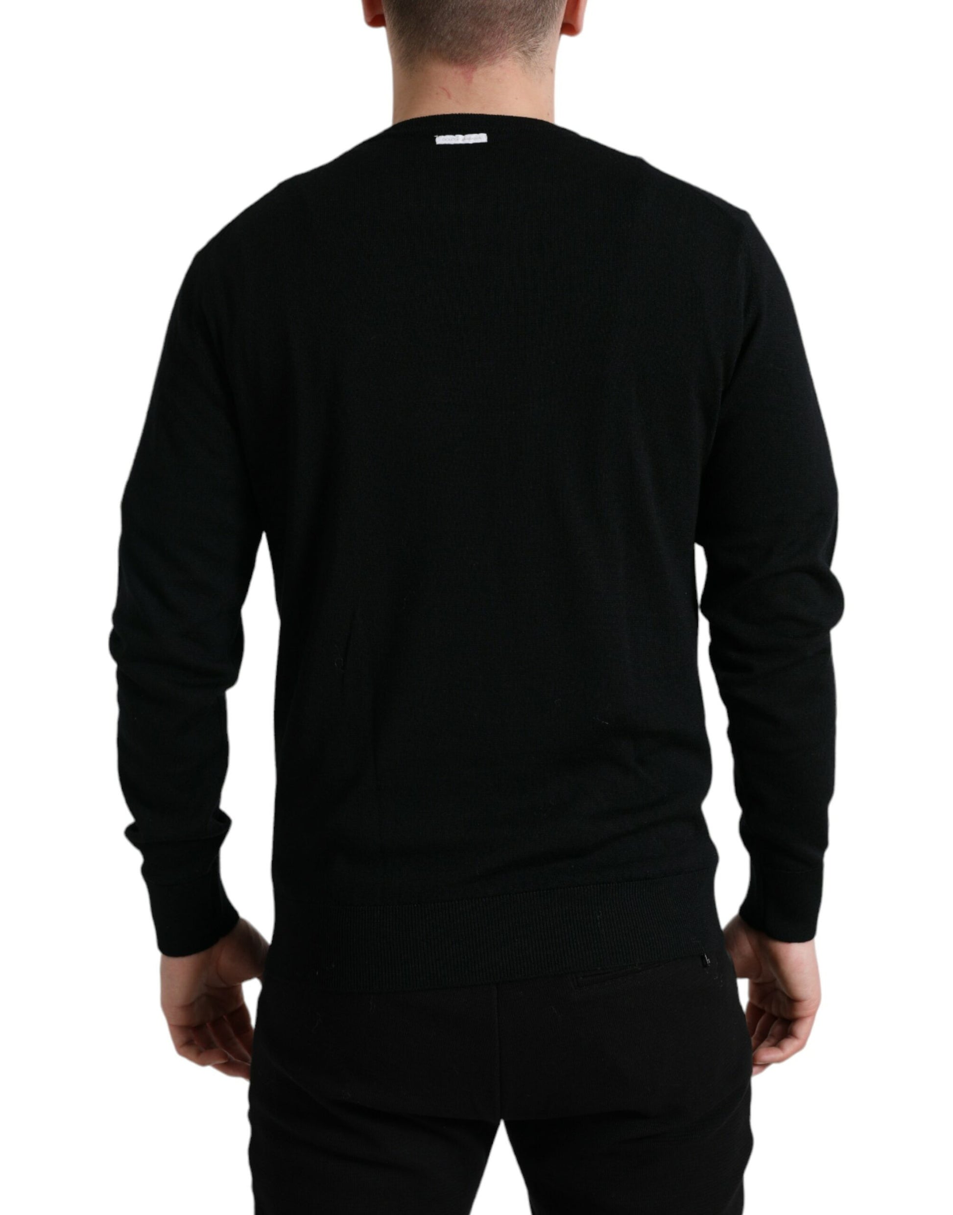 Dolce & Gabbana Black Wool Round Neck Pullover Sweater Dolce & Gabbana