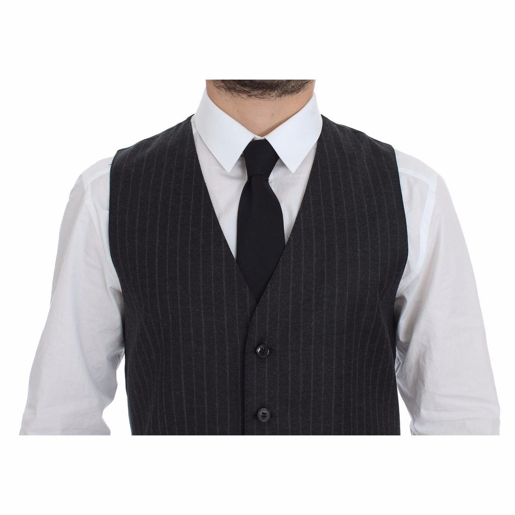 Dolce & Gabbana Gray Striped Wool Logo Vest Gilet Weste