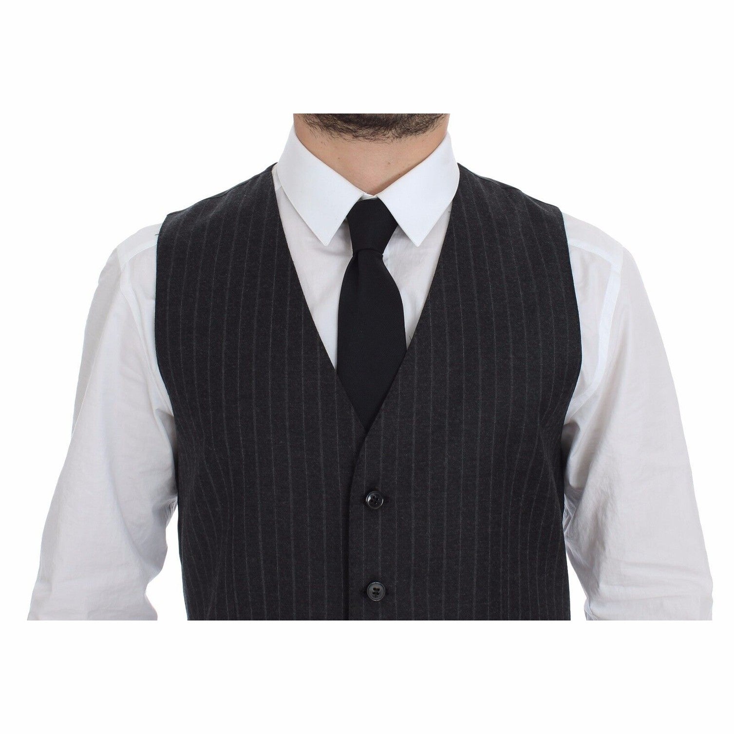 Dolce & Gabbana Gray Striped Wool Logo Vest Gilet Weste