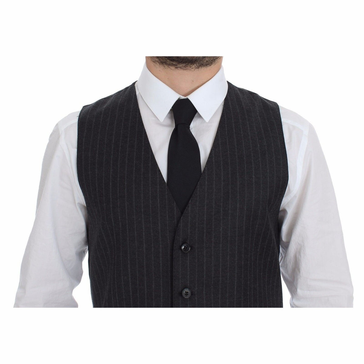 Dolce & Gabbana Gray Striped Wool Logo Vest Gilet Weste