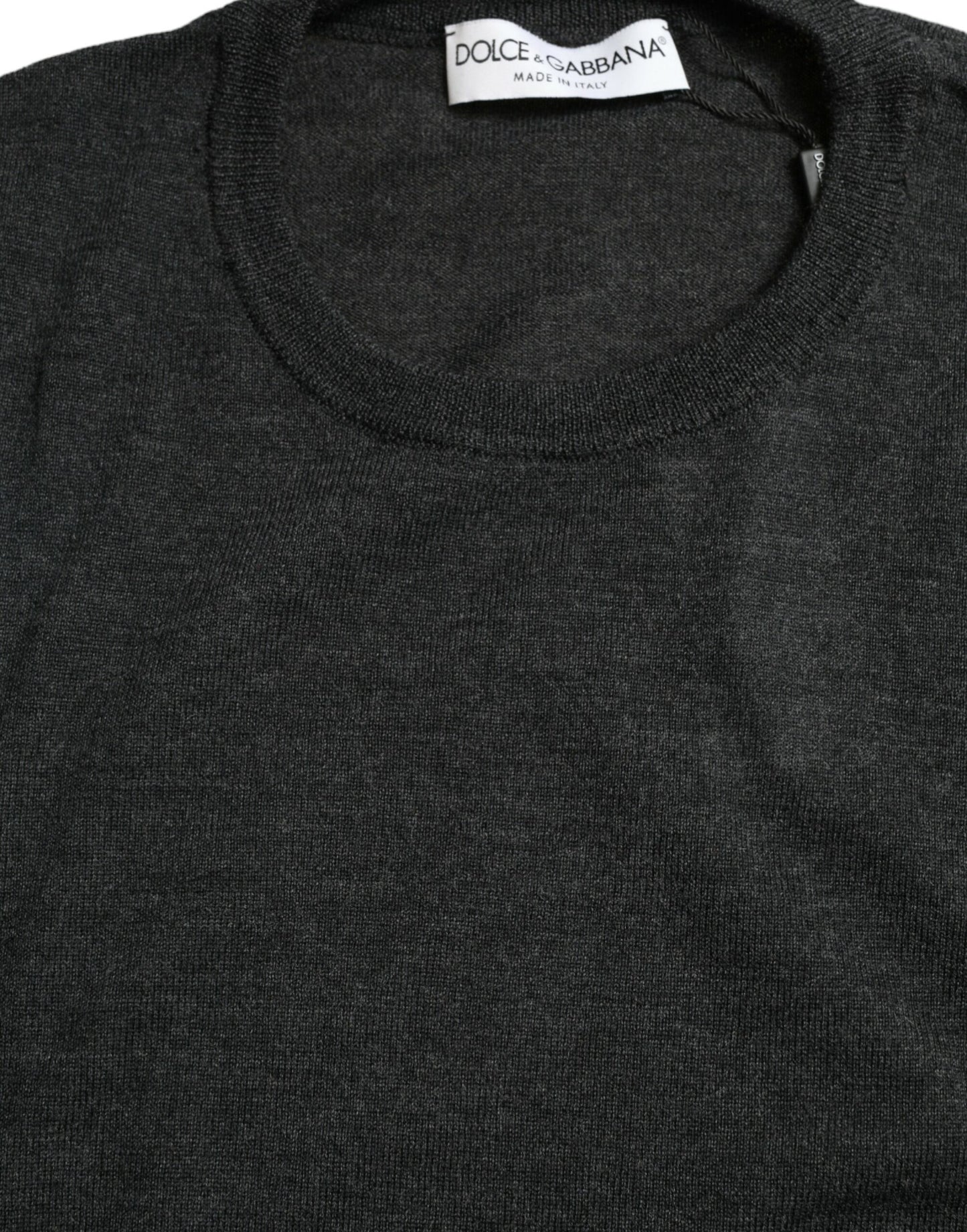 Dolce & Gabbana Gray Wool Round Neck Pullover Sweater Dolce & Gabbana