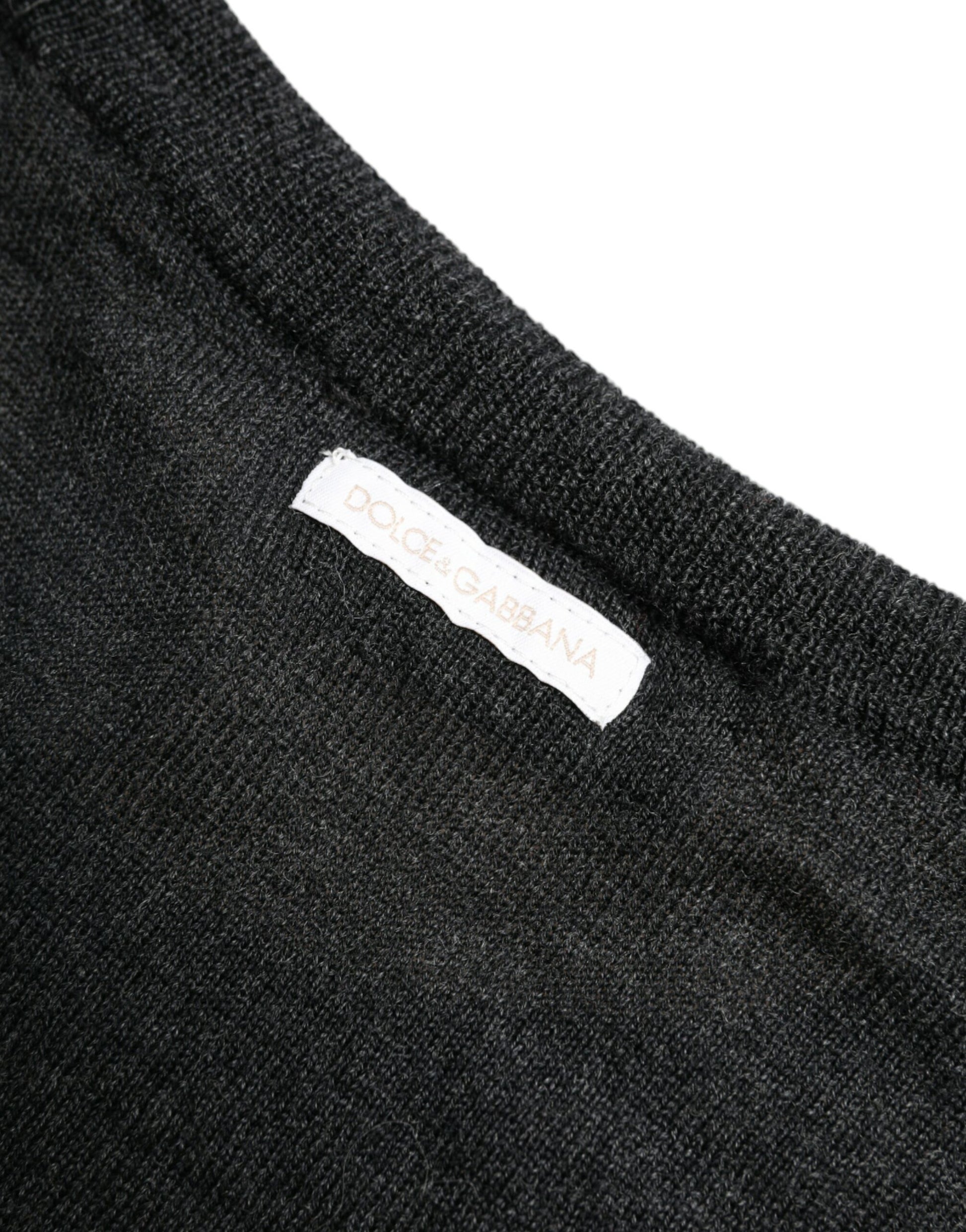 Dolce & Gabbana Gray Wool Round Neck Pullover Sweater Dolce & Gabbana