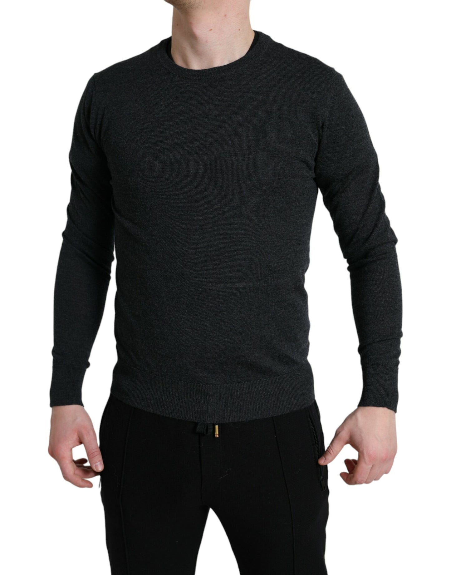 Dolce & Gabbana Gray Wool Round Neck Pullover Sweater Dolce & Gabbana