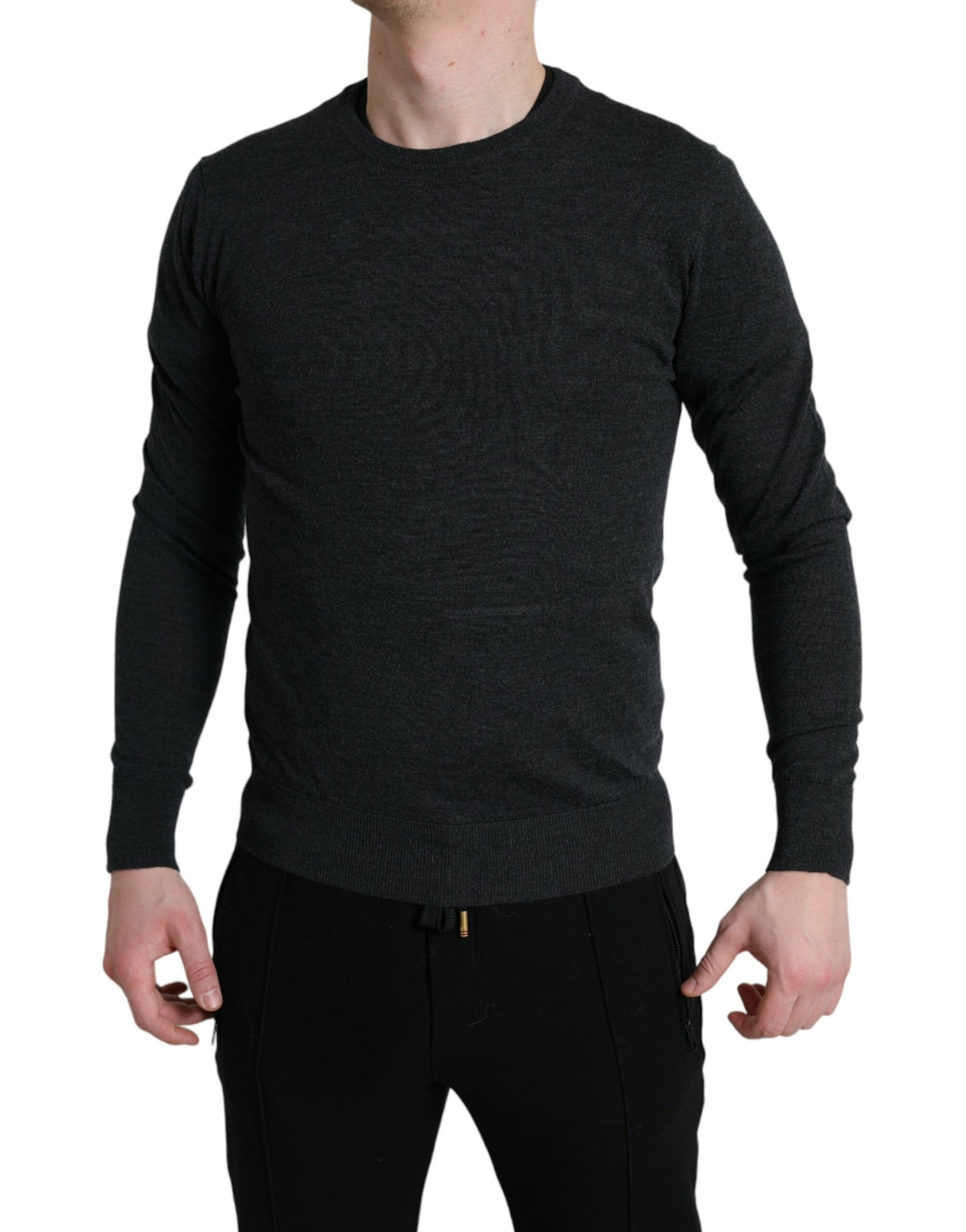 Dolce & Gabbana Gray Wool Round Neck Pullover Sweater Dolce & Gabbana