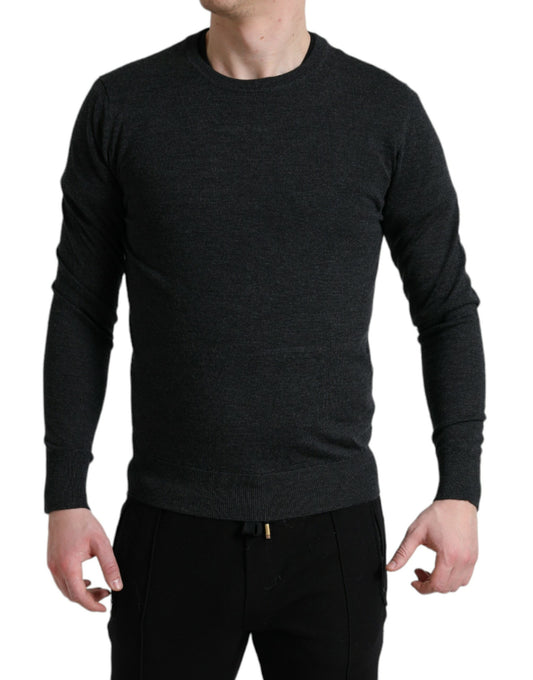 Dolce & Gabbana Gray Wool Round Neck Pullover Sweater Dolce & Gabbana