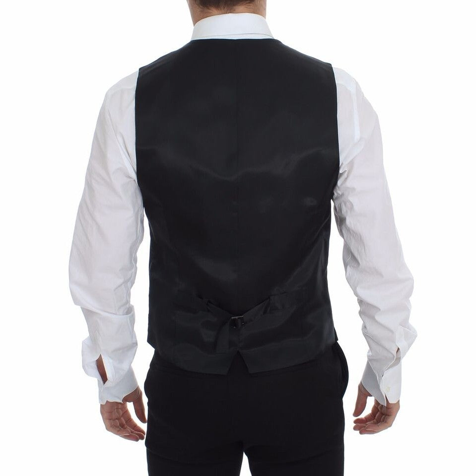 Dolce & Gabbana Gray Striped Wool Logo Vest Gilet Weste