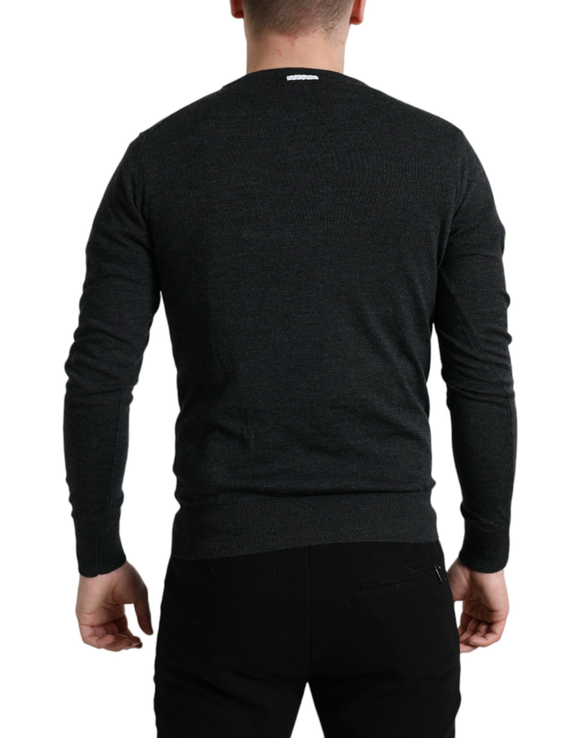 Dolce & Gabbana Gray Wool Round Neck Pullover Sweater Dolce & Gabbana