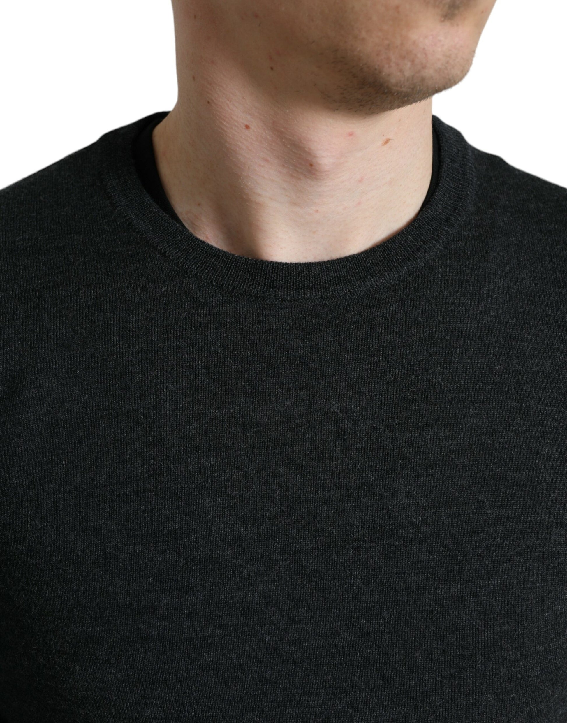 Dolce & Gabbana Gray Wool Round Neck Pullover Sweater Dolce & Gabbana