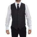 Dolce & Gabbana Gray Striped Wool Logo Vest Gilet Weste