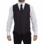 Dolce & Gabbana Gray Striped Wool Logo Vest Gilet Weste