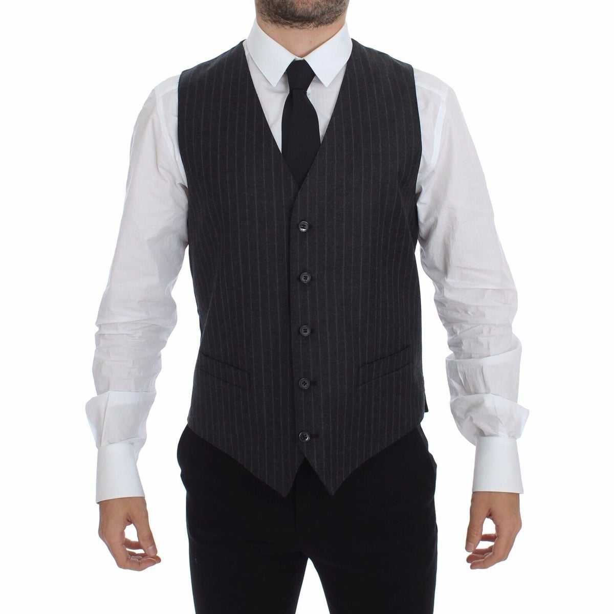 Dolce & Gabbana Gray Striped Wool Logo Vest Gilet Weste