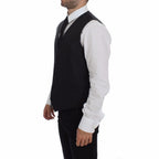Dolce & Gabbana Gray Striped Wool Logo Vest Gilet Vests