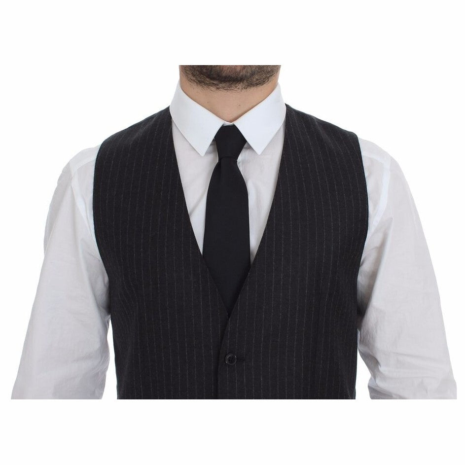 Dolce & Gabbana Gray Striped Wool Logo Vest Gilet Vests