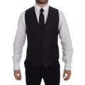 Dolce & Gabbana Gray Striped Wool Logo Vest Gilet Vests