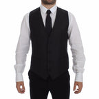 Dolce & Gabbana Gray Striped Wool Logo Vest Gilet Vests