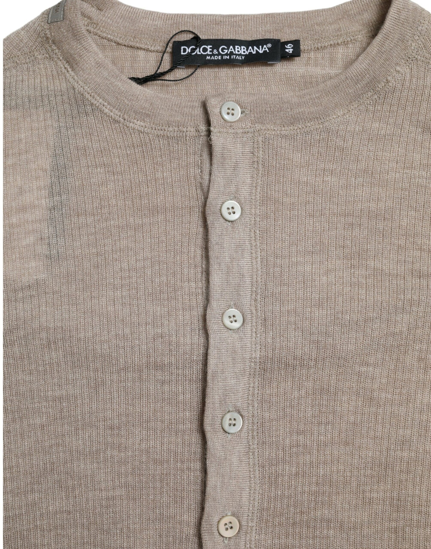 Dolce & Gabbana Henley Pullover Beige Cashmere Sweater Dolce & Gabbana