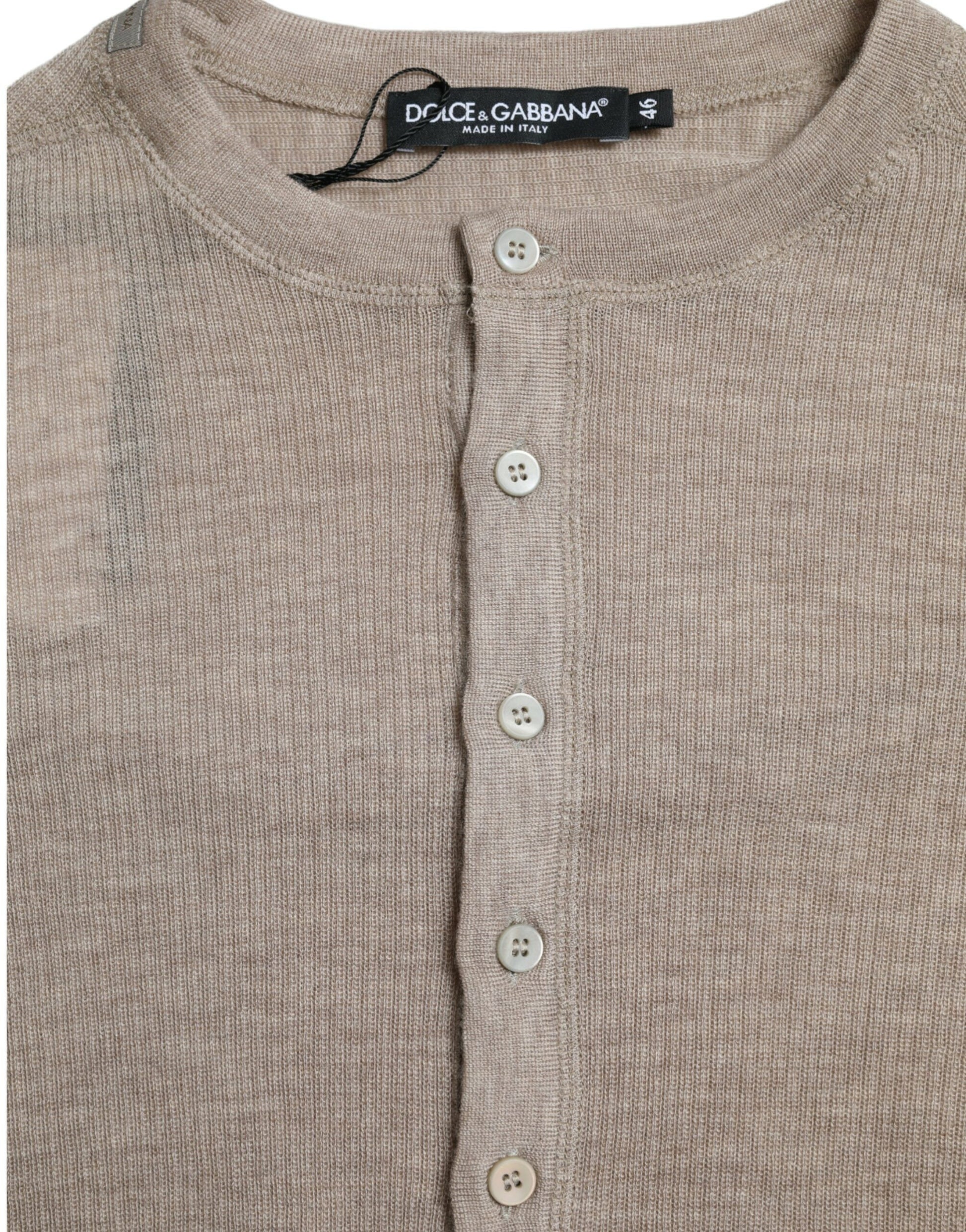 Dolce & Gabbana Henley Pullover Beige Cashmere Sweater Dolce & Gabbana