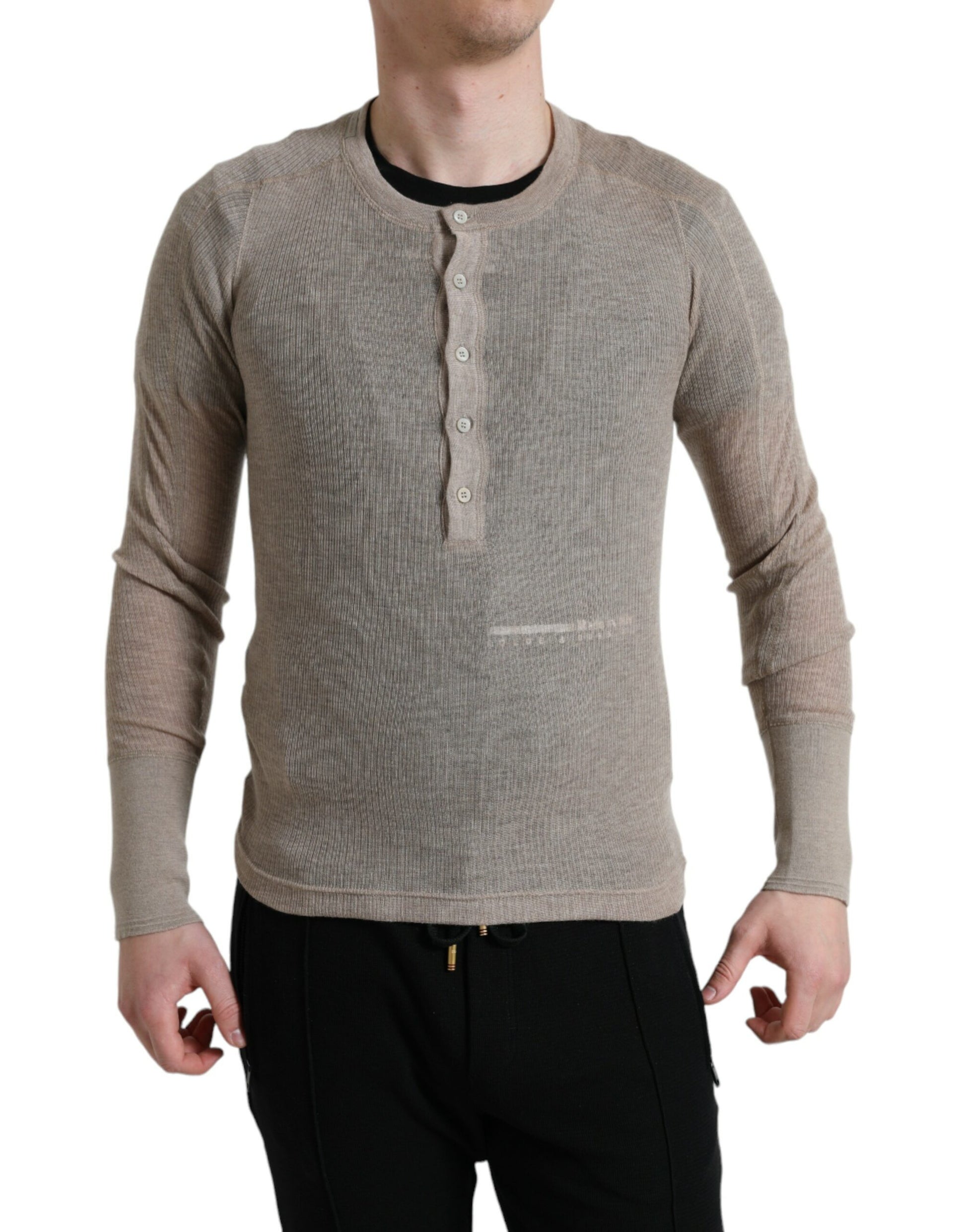 Dolce & Gabbana Henley Pullover Beige Cashmere Sweater Dolce & Gabbana