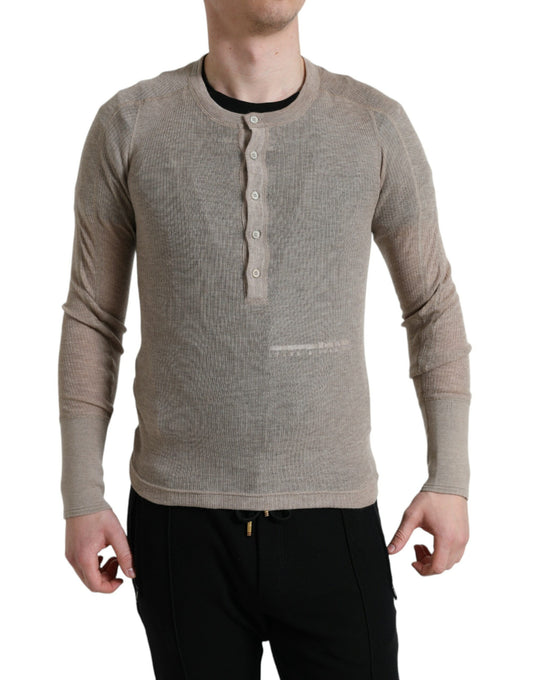 Dolce & Gabbana Henley Pullover Beige Cashmere Sweater Dolce & Gabbana