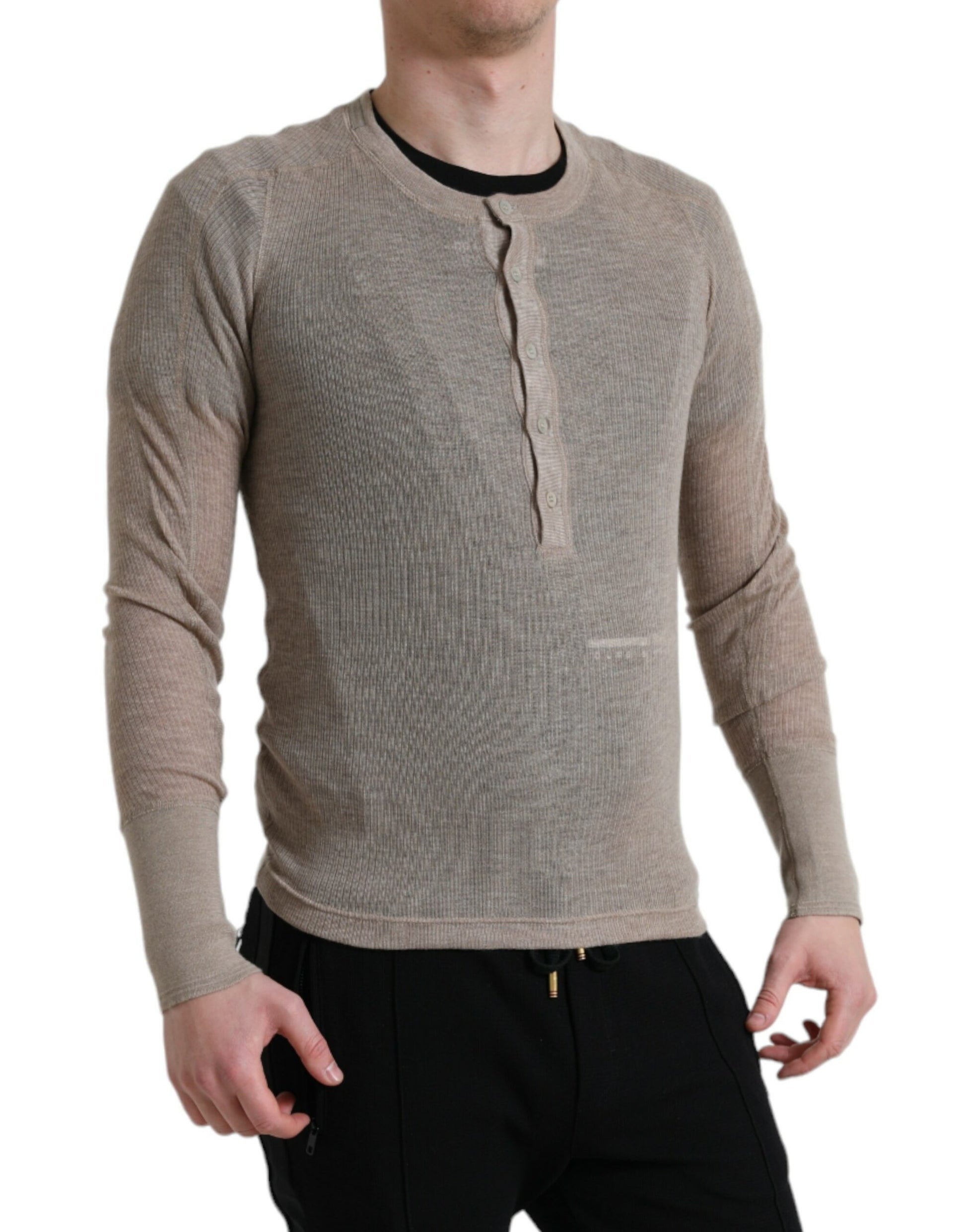 Dolce & Gabbana Henley Pullover Beige Cashmere Sweater Dolce & Gabbana