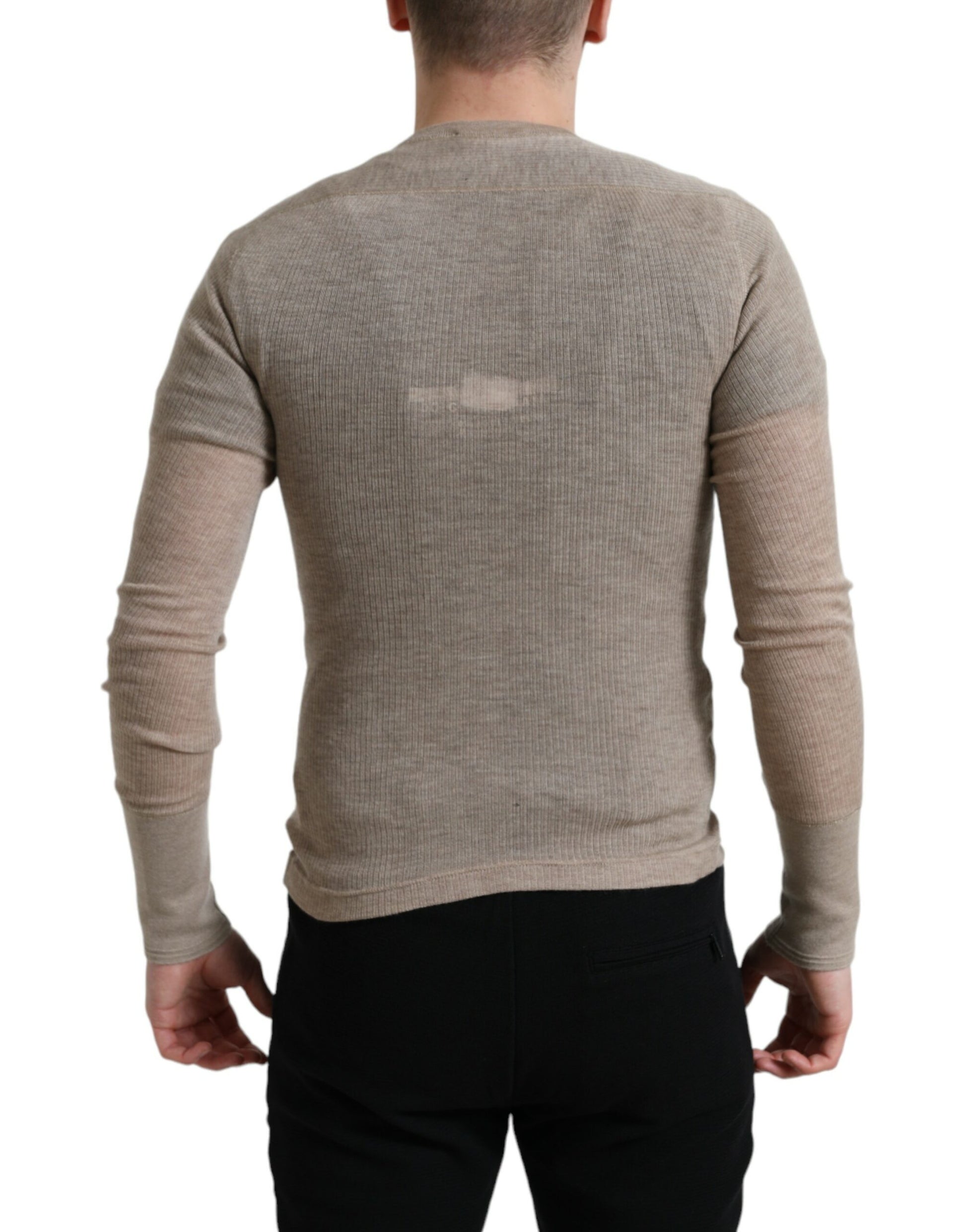 Dolce & Gabbana Henley Pullover Beige Cashmere Sweater Dolce & Gabbana
