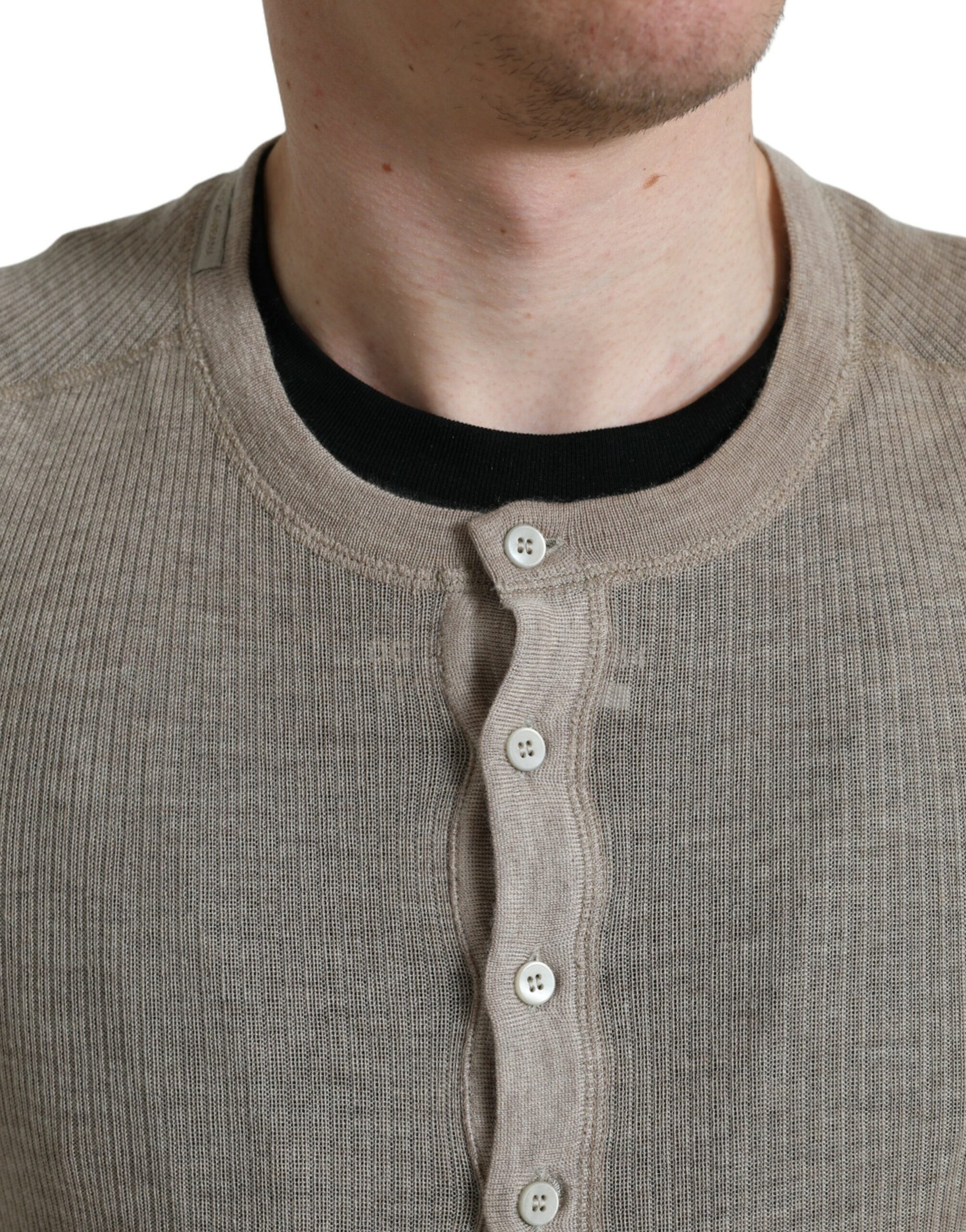 Dolce & Gabbana Henley Pullover Beige Cashmere Sweater Dolce & Gabbana