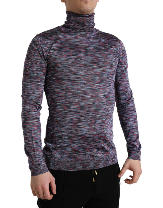 Dolce & Gabbana Blue Purple Turtleneck Pullover Sweater Dolce & Gabbana