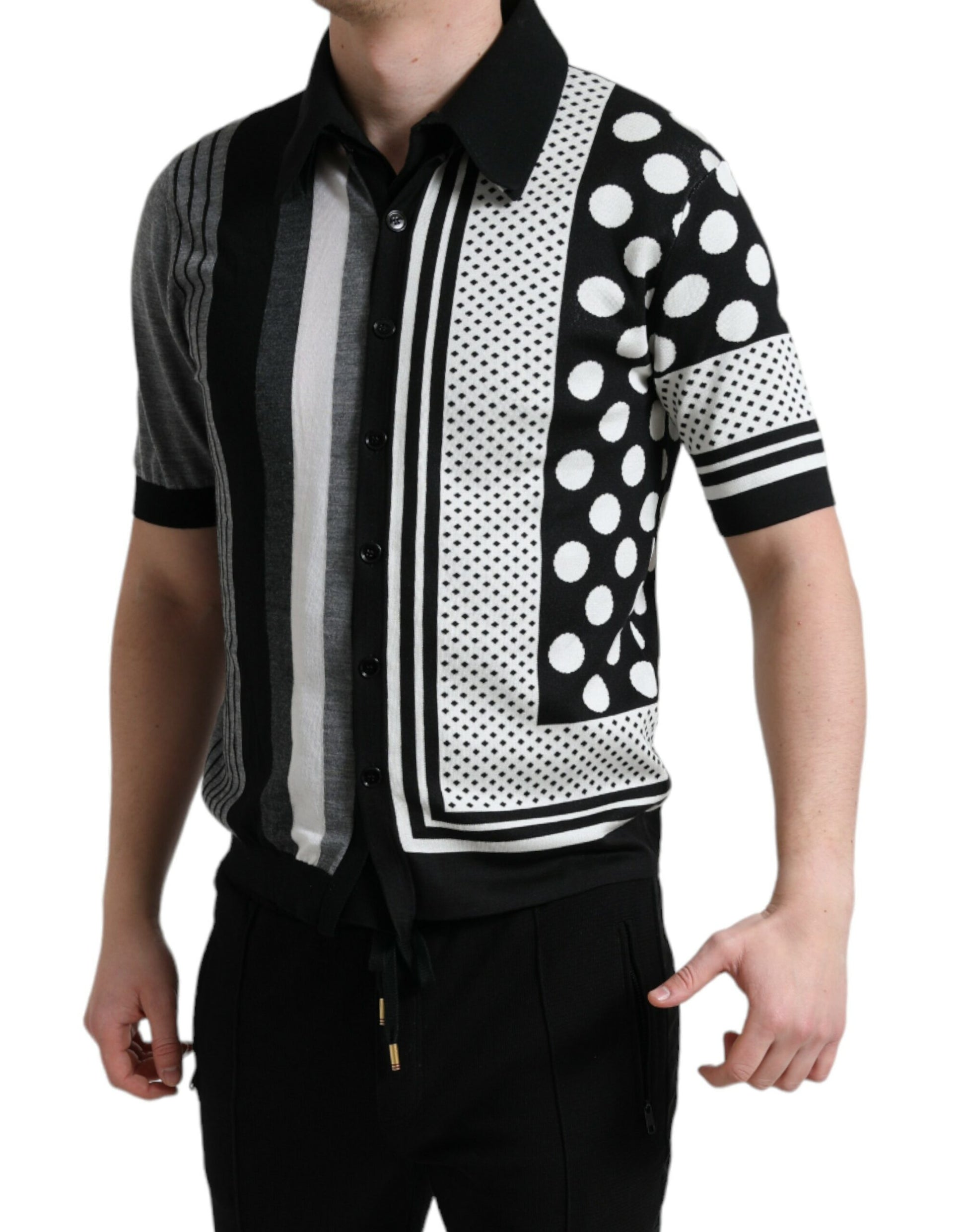 Dolce & Gabbana Black White Jumper Cardigan Polo Sweater Dolce & Gabbana