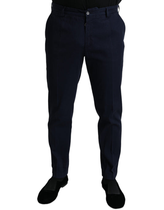 Dolce & Gabbana Dark Blue Cotton Stretch Slim Fit Dress Pants Dolce & Gabbana