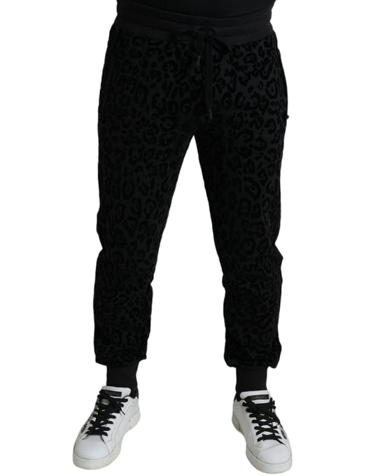 Dolce & Gabbana Black Leopard Cotton Slim Fit Jogger Pants Dolce & Gabbana