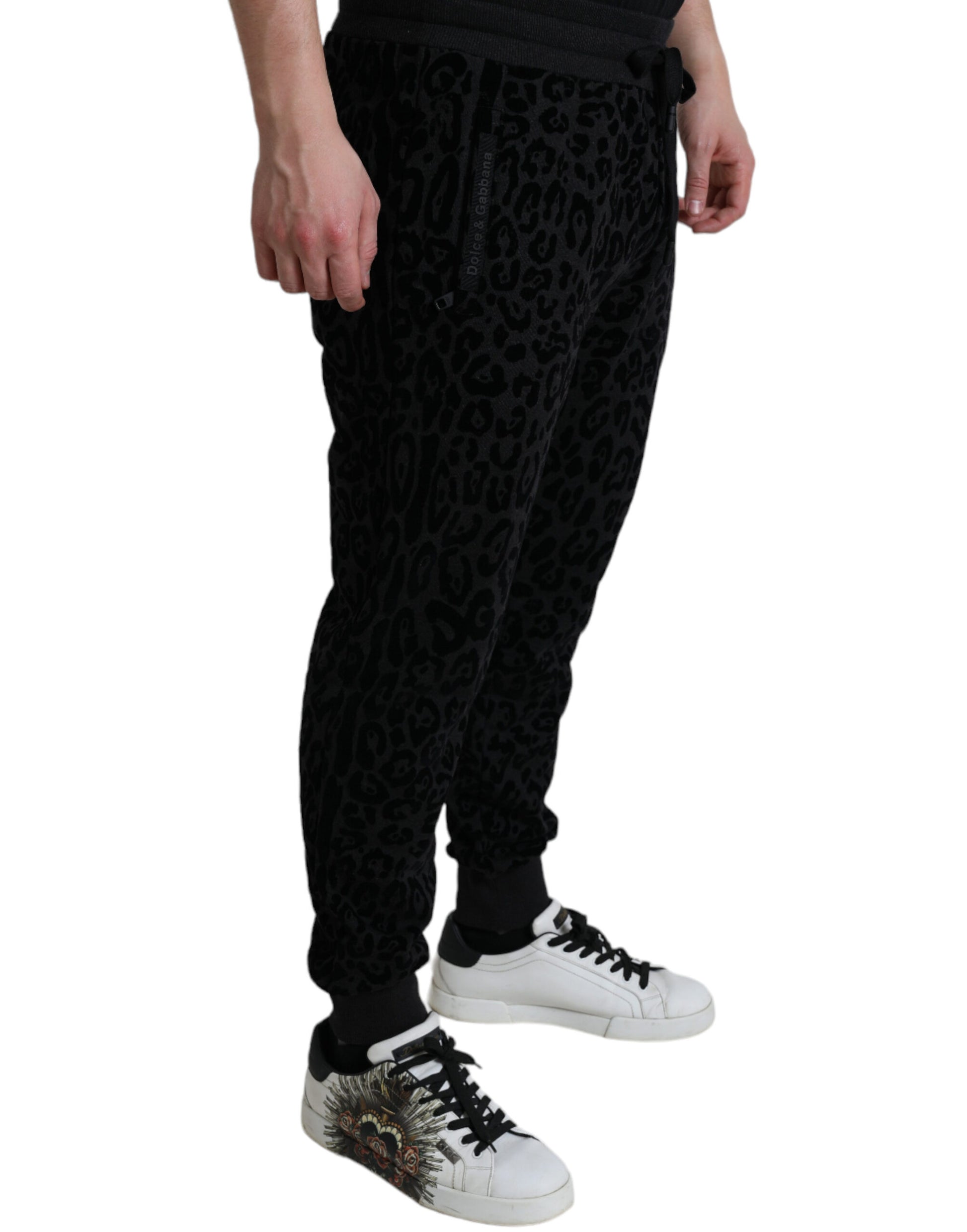 Dolce & Gabbana Black Leopard Cotton Slim Fit Jogger Pants Dolce & Gabbana