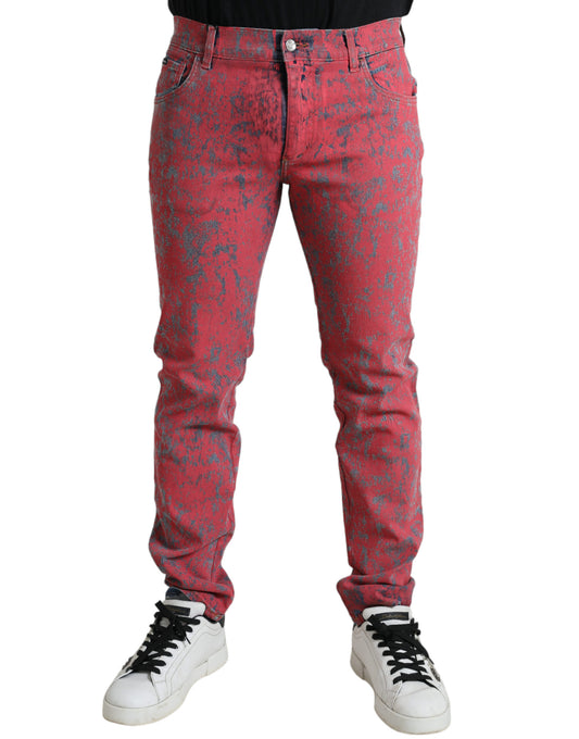 Dolce & Gabbana Red Cotton Dye Slim Fit Men Denim Jeans Dolce & Gabbana