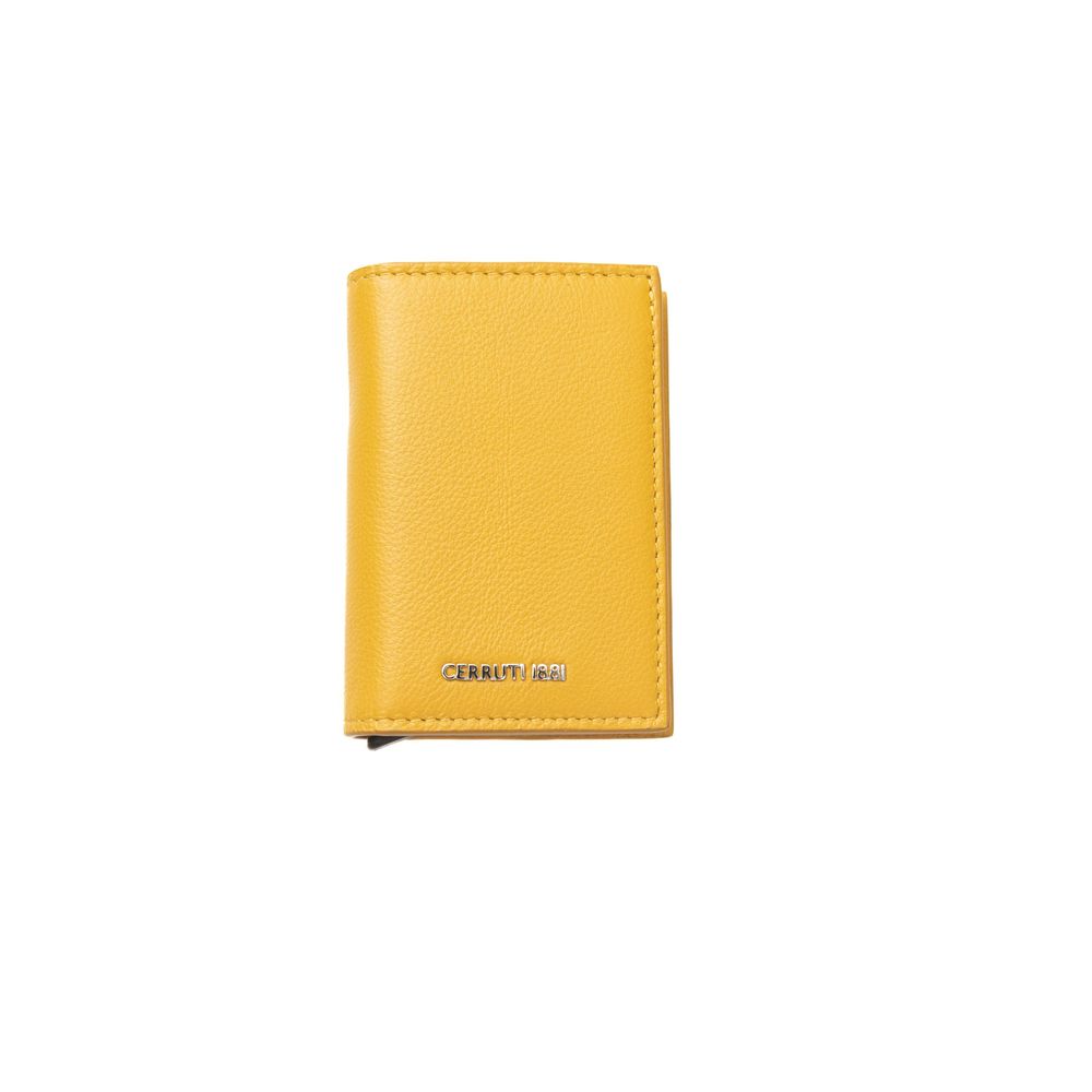 Yellow calfskin men's wallet by Cerruti 1881 with multiple card slots and a sleek, elegant design.