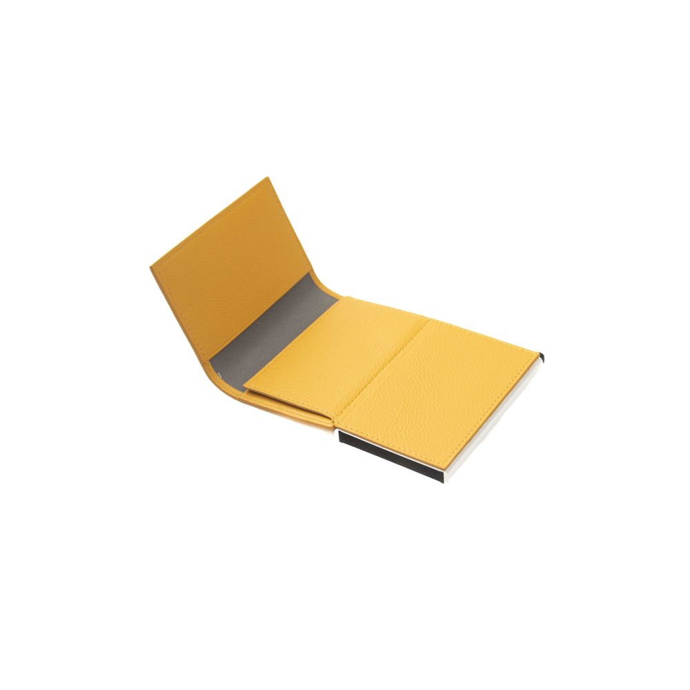 Yellow calfskin men's wallet by Cerruti 1881 with multiple card slots and a sleek, minimalist design.