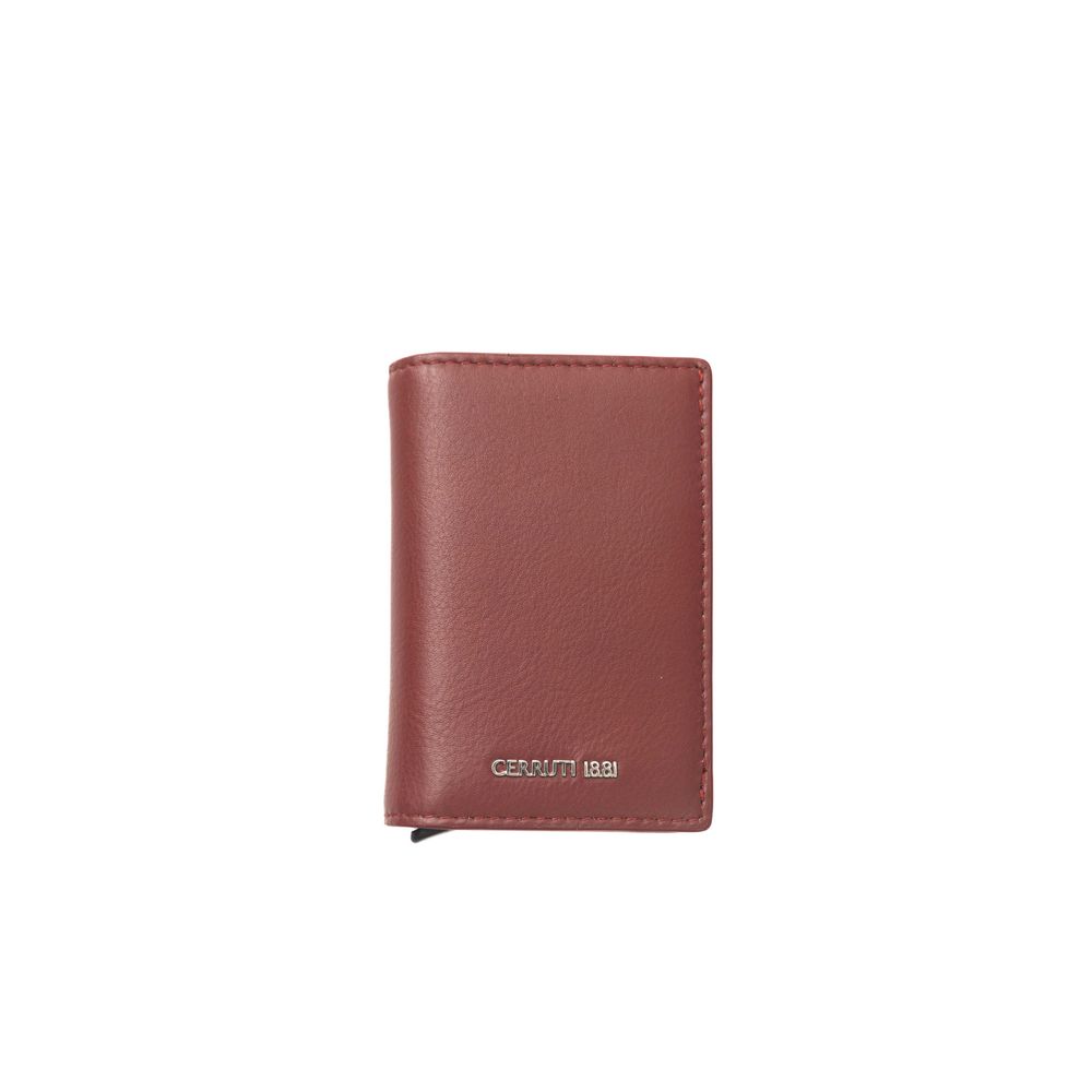 Cerruti 1881 red calfskin men's wallet with multiple card slots and sleek design, displayed on a neutral background.