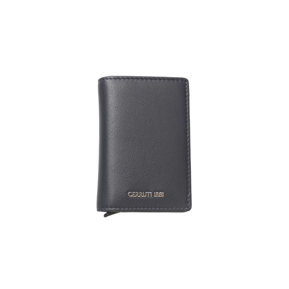 Cerruti 1881 blue calfskin men's wallet with multiple card slots and sleek design, displayed on a white background.