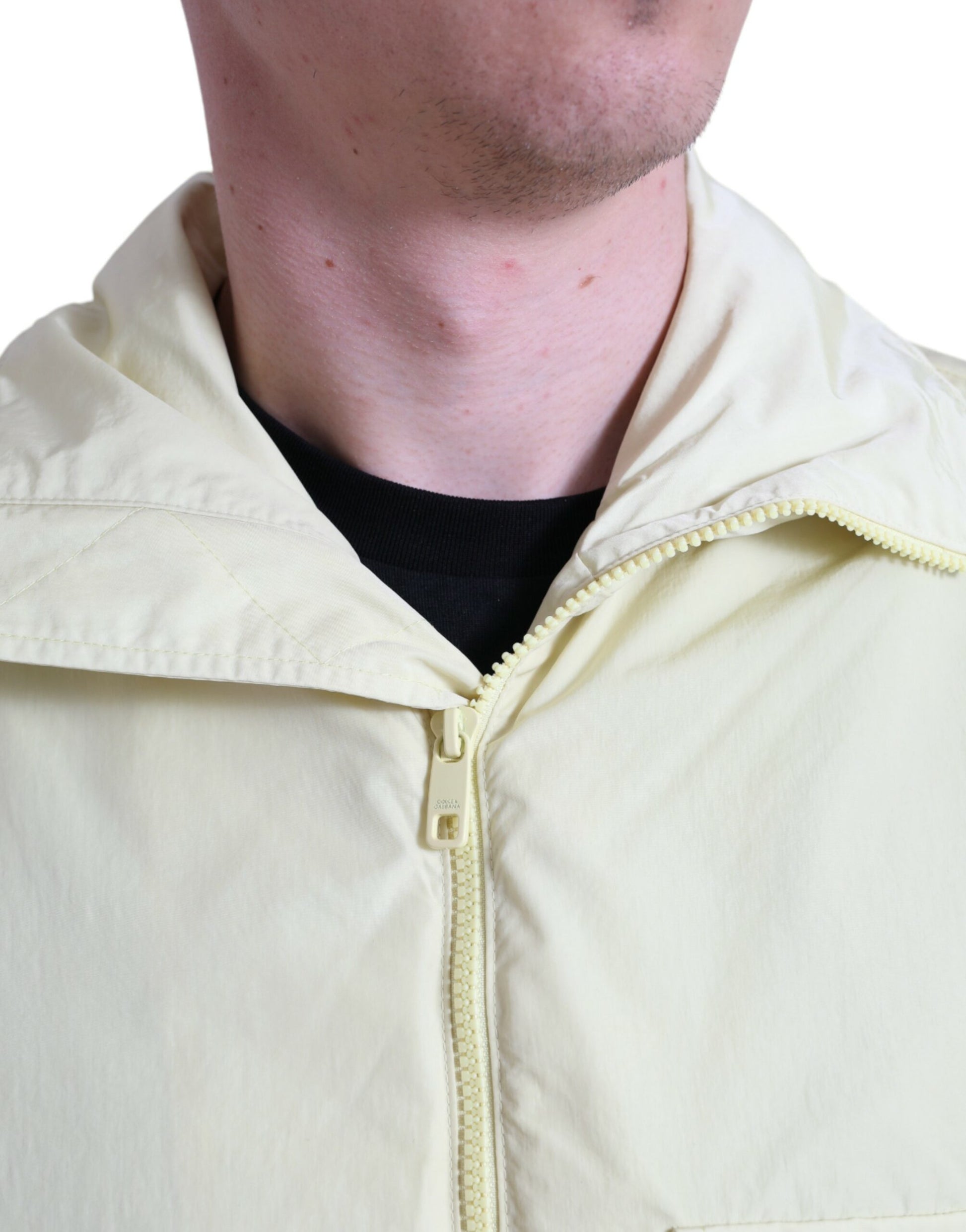 Dolce & Gabbana Yellow Nylon Collared Full Zip Parka Jacket Dolce & Gabbana