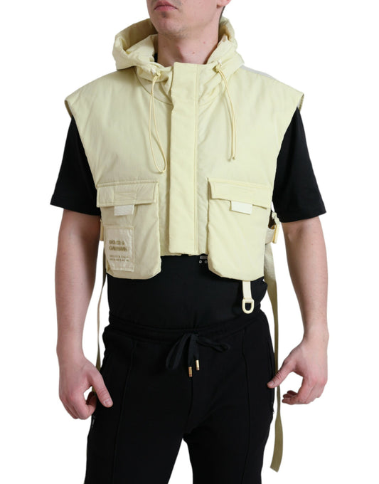 Dolce & Gabbana Yellow Nylon Hooded Sportswear Vest Jacket Dolce & Gabbana