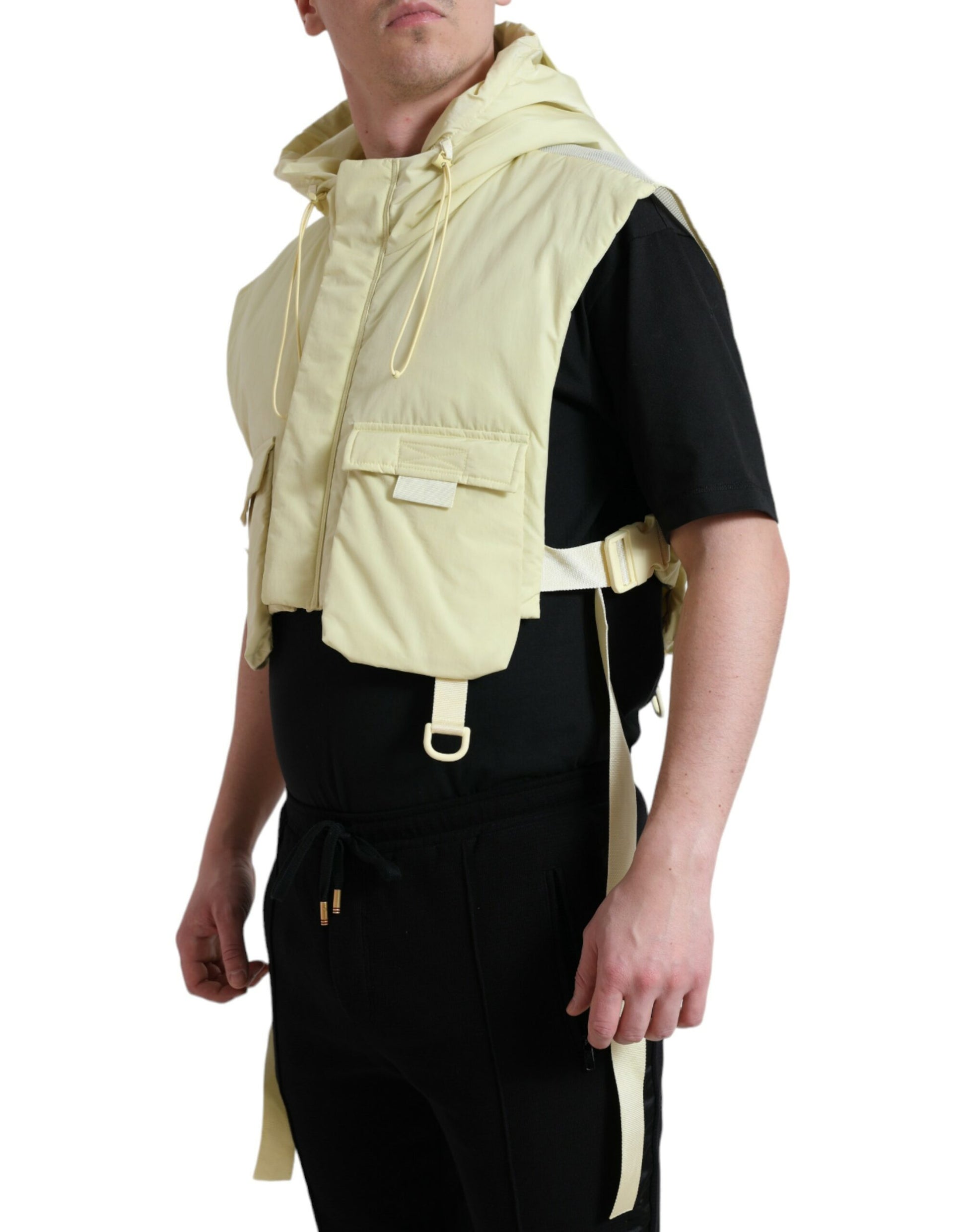 Dolce & Gabbana Yellow Nylon Hooded Sportswear Vest Jacket Dolce & Gabbana