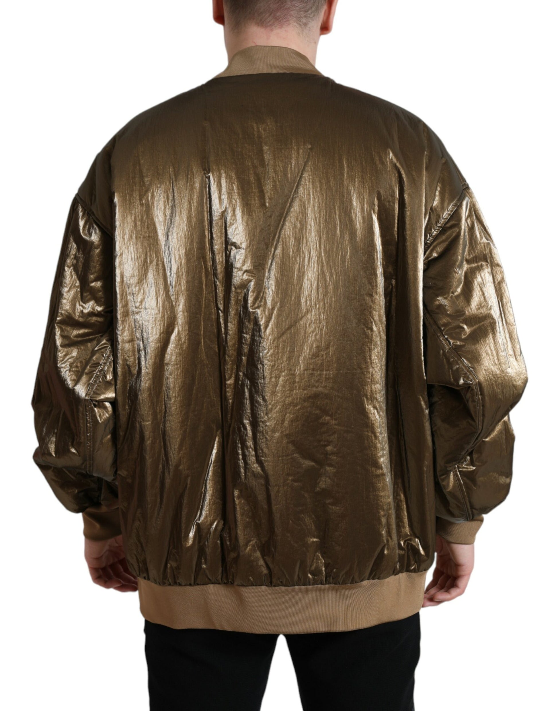 Dolce & Gabbana Bronze Nylon Full Zip Men Bomber Jacket Dolce & Gabbana