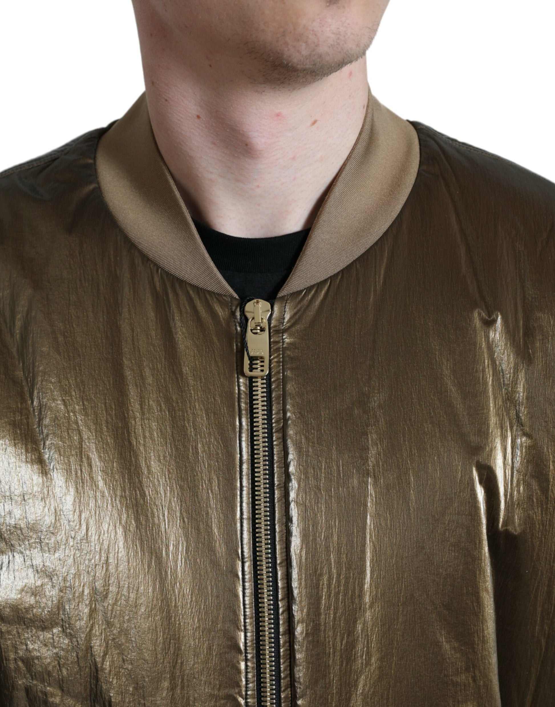 Dolce & Gabbana Bronze Nylon Full Zip Men Bomber Jacket Dolce & Gabbana