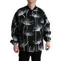 Dolce & Gabbana black floral print wool bomber jacket with button-down front and ribbed cuffs.