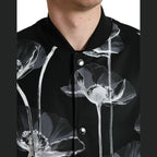 Dolce & Gabbana black floral print wool bomber jacket with button-down front and ribbed cuffs, stylish and luxurious.