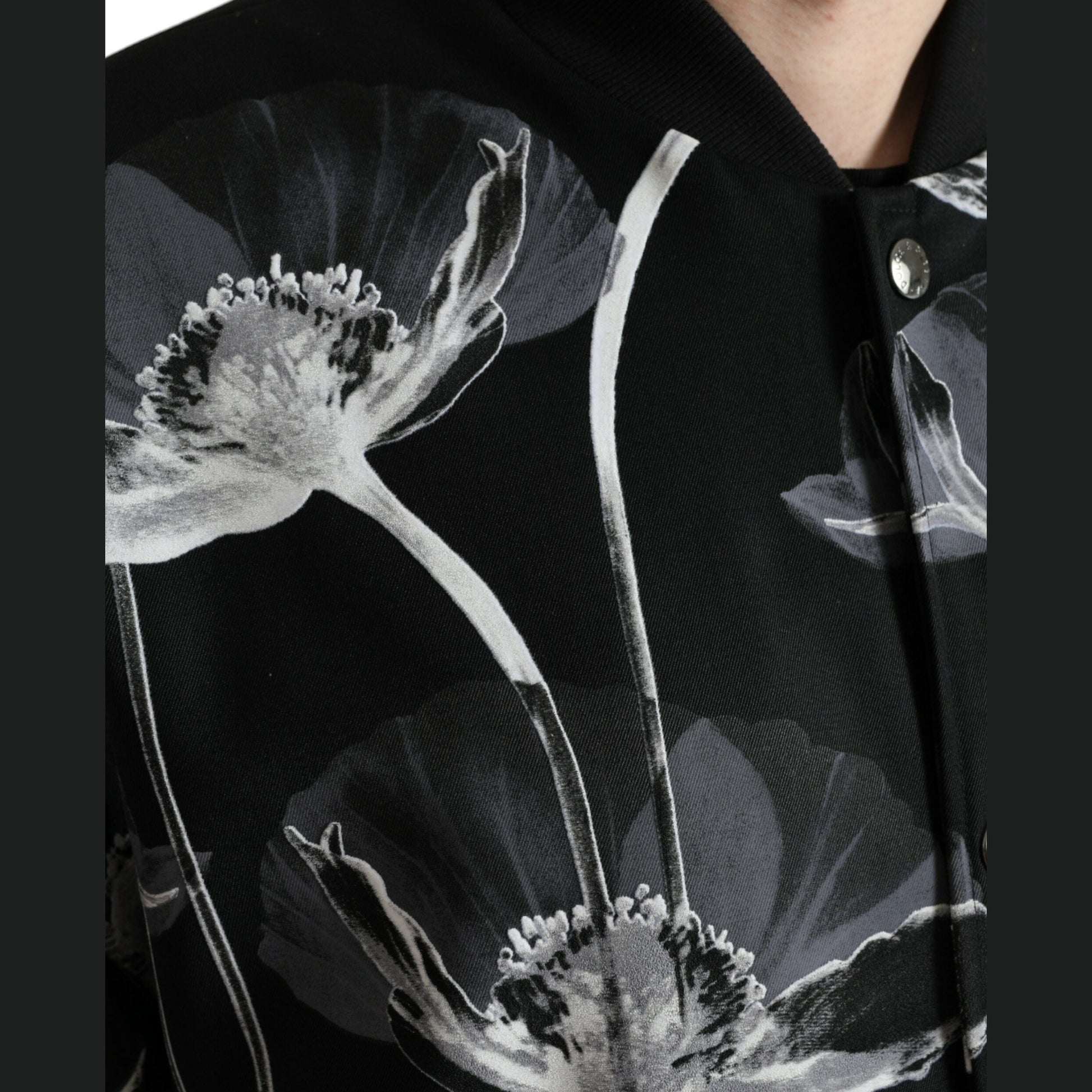 Dolce & Gabbana Black Floral Print Wool Button Down Bomber Jacket Dolce & Gabbana