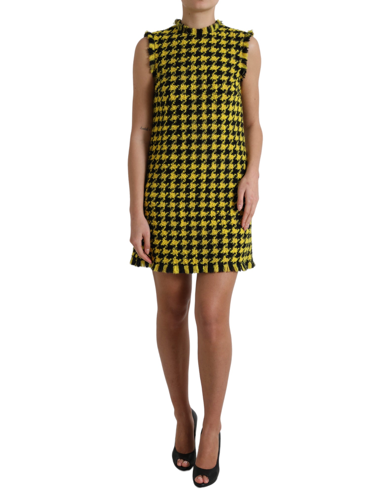 Dolce & Gabbana Yellow Houndstooth Sleeveless Aline Mini Dress Dolce & Gabbana
